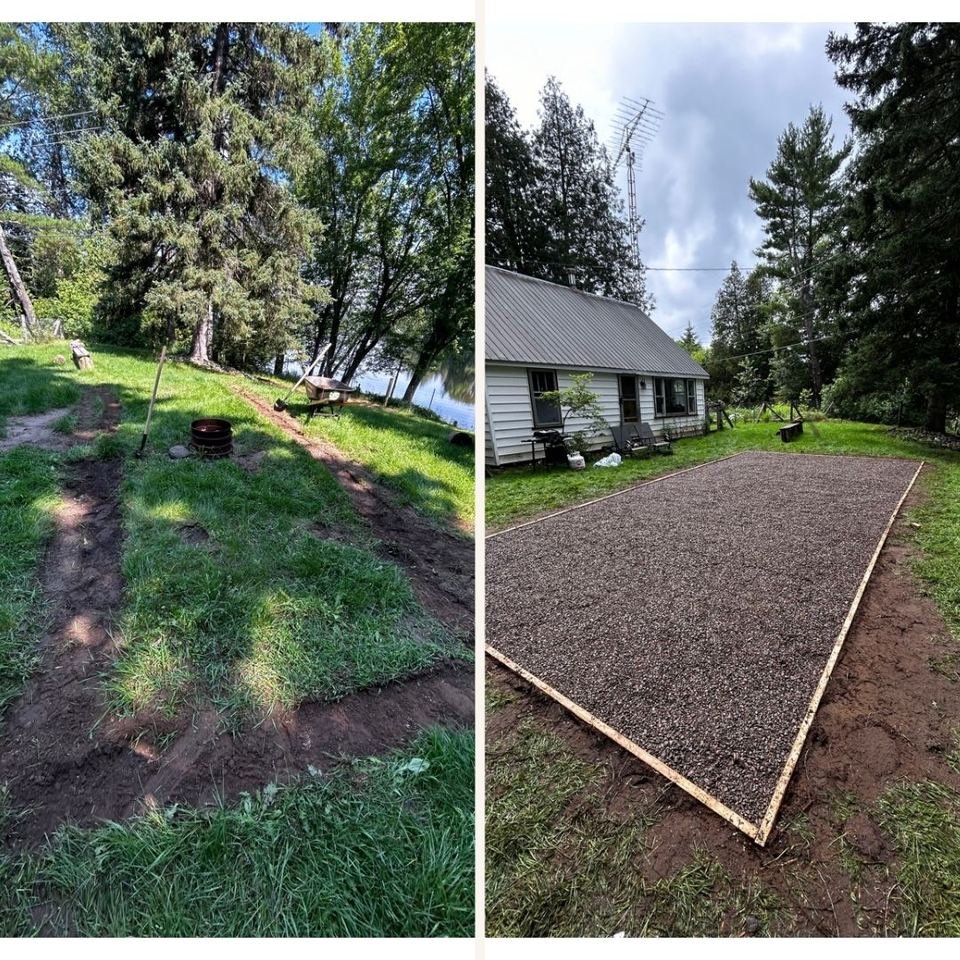 Before and after a gravel pad installation